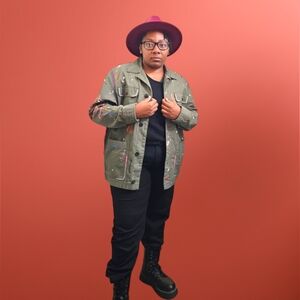 Artistic Green Jacket with Colorful Accents